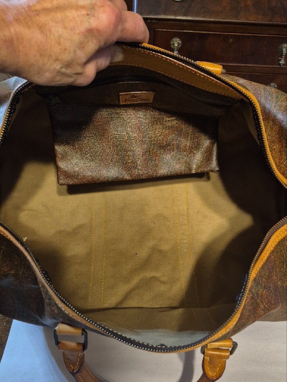 Etro Authentic Paisley Leather-Trim Weekender Travel Bag - Picture 7 of 11